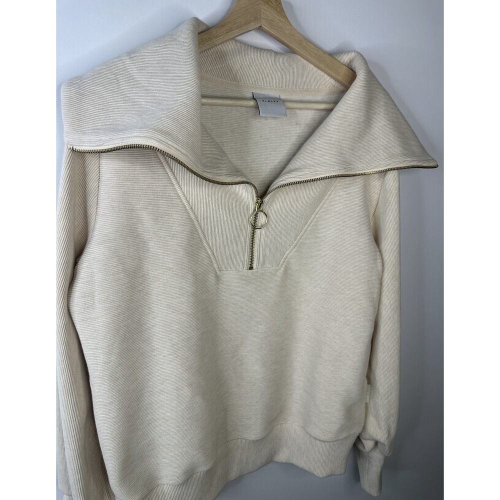 Varley Vine Half Zip Ottoman Ribbed Knit Pullover Beige Top Women's Oversized XS - Picture 5 of 13